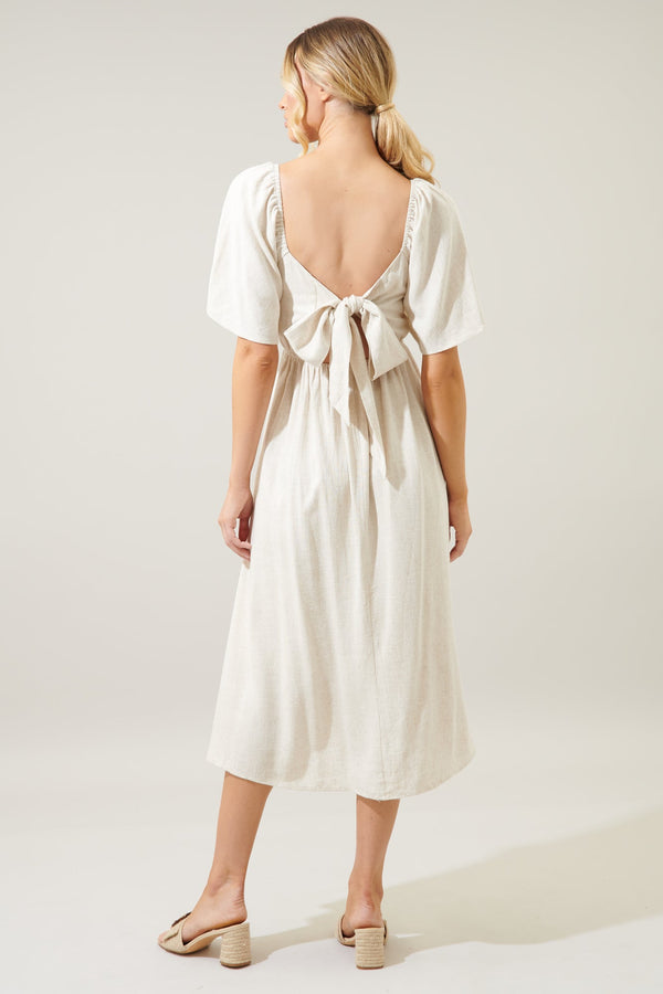 sugarlips Saint Tropez Cassia Tie Back Linen Midi Dress