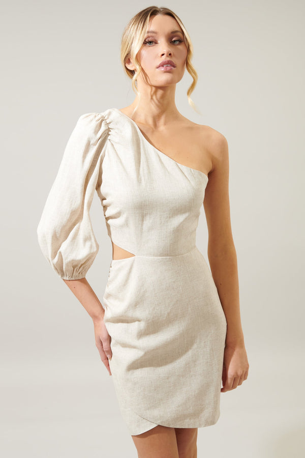sugarlips Saint Tropez Hana Cut Out Linen Mini Dress