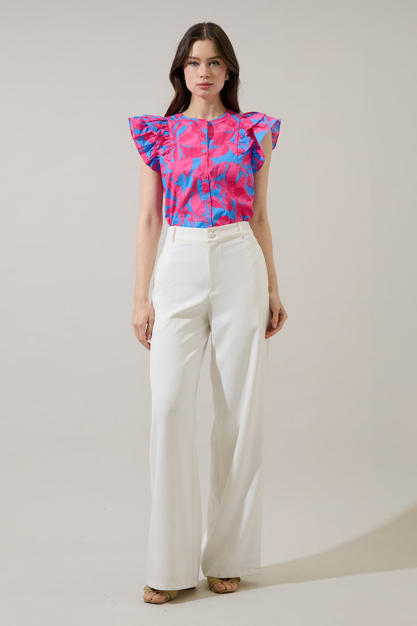 Sugarlips Sammi Button Down Ruffle Top Meira Floral