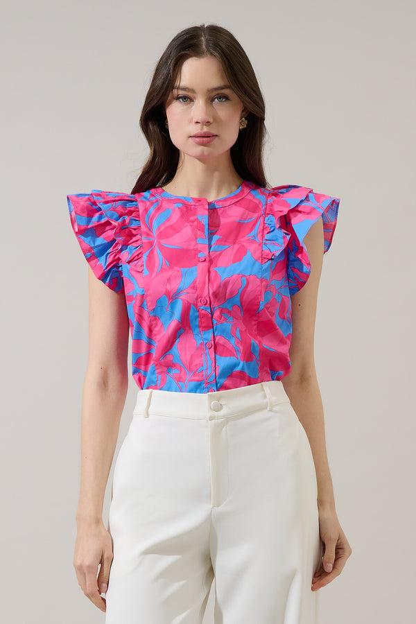 sugarlips Sammi Button Down Ruffle Top Meira Floral