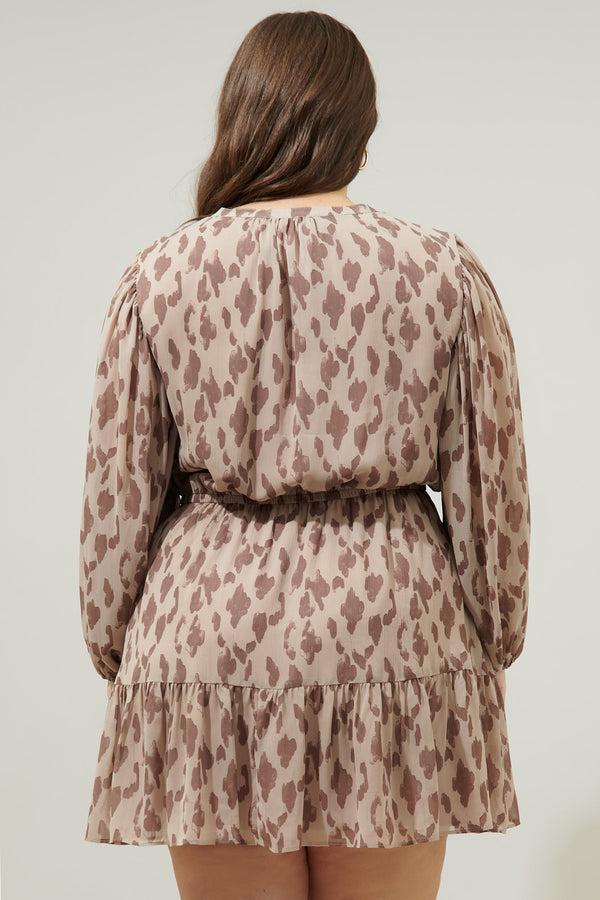 Sugarlips Sandalwood Leopard Paxton Balloon Sleeve Mini Dress Curve
