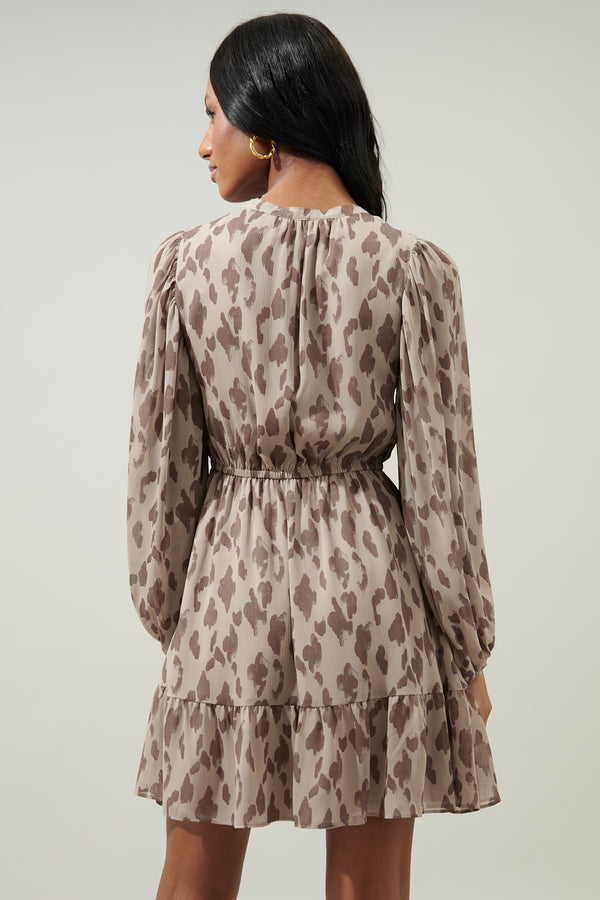 Sugarlips Sandalwood Leopard Paxton Balloon Sleeve Mini Dress