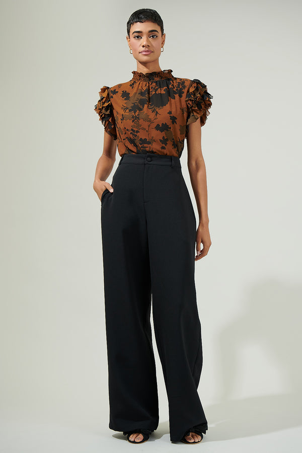 Sugarlips Sandy Floral Brenna Mock Neck Ruffle Blouse