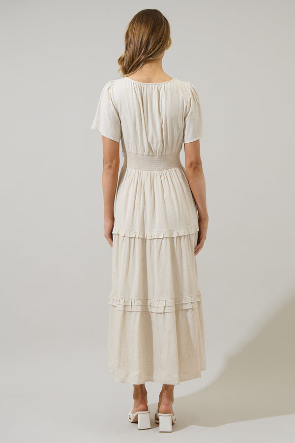 Sugarlips Sandy Shore Palmer Linen Tiered Maxi Dress