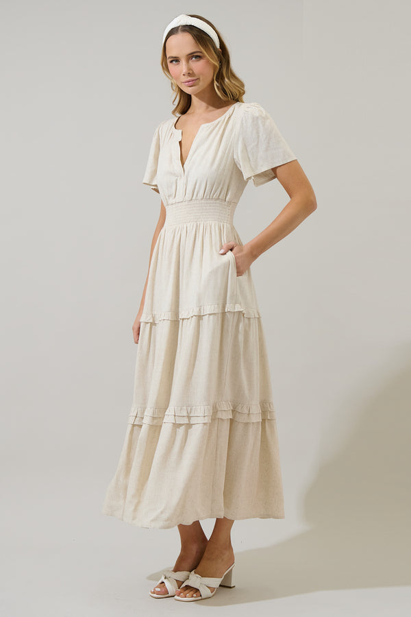 Sugarlips Sandy Shore Palmer Linen Tiered Maxi Dress