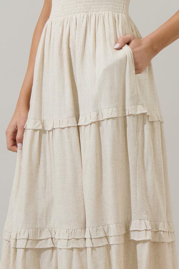 Sugarlips Sandy Shore Palmer Linen Tiered Maxi Dress