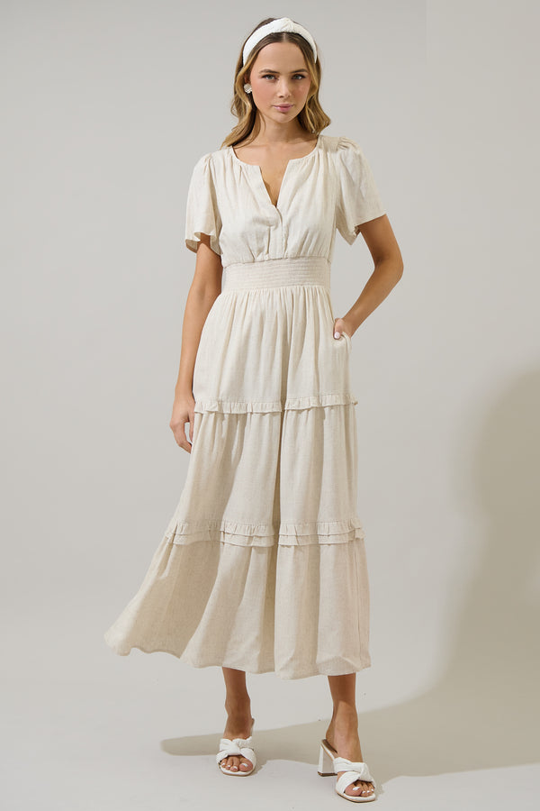 sugarlips Sandy Shore Palmer Linen Tiered Maxi Dress