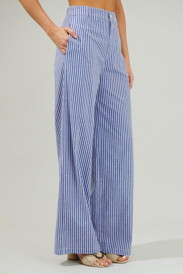 Sugarlips Sandy Striped Chelsea Belted Wide Leg Trousers