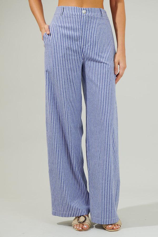 sugarlips Sandy Striped Chelsea Belted Wide Leg Trousers