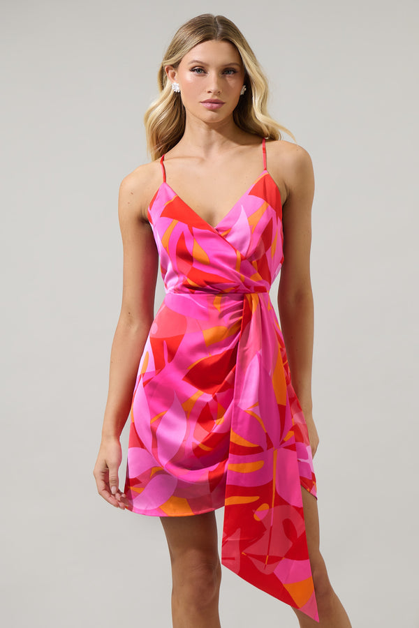 sugarlips Sangria Abstract Jelina Faux Wrap Mini Dress