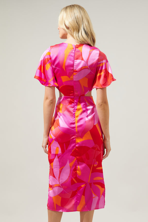 Sugarlips Sangria Abstract Joelle Front Tie Midi Dress