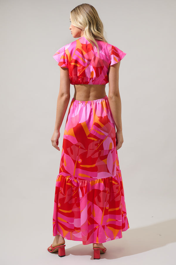 Sugarlips Sangria Abstract O-Ring Cut Out Midi Dress