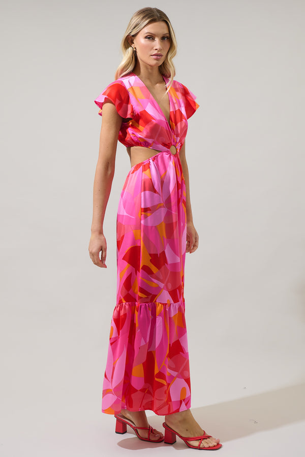 Sugarlips Sangria Abstract O-Ring Cut Out Midi Dress