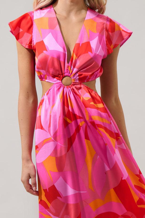 Sugarlips Sangria Abstract O-Ring Cut Out Midi Dress