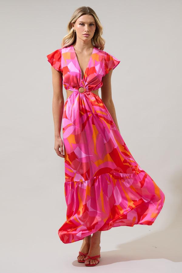 sugarlips Sangria Abstract O-Ring Cut Out Midi Dress