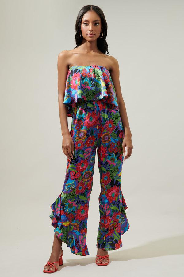 Sugarlips Santa Elena Lanah Strapless Satin Ruffle Jumpsuit