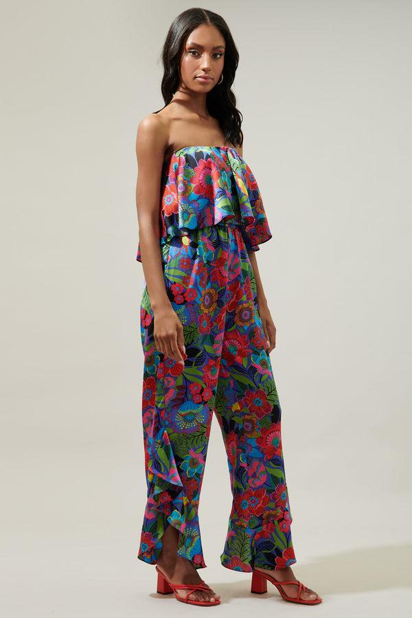 Sugarlips Santa Elena Lanah Strapless Satin Ruffle Jumpsuit
