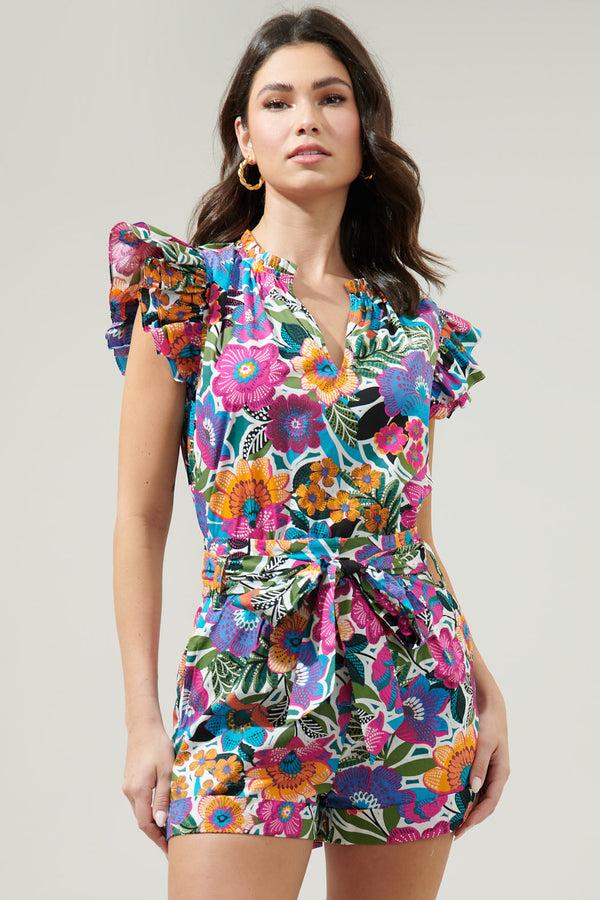 Sugarlips Santa Elena Risette Ruffle Split Neck Top