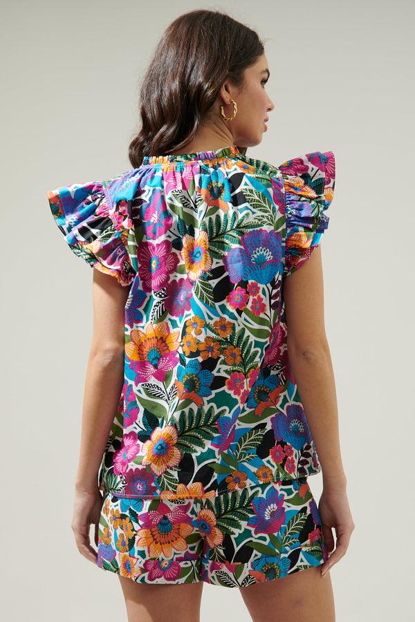 Sugarlips Santa Elena Risette Ruffle Split Neck Top