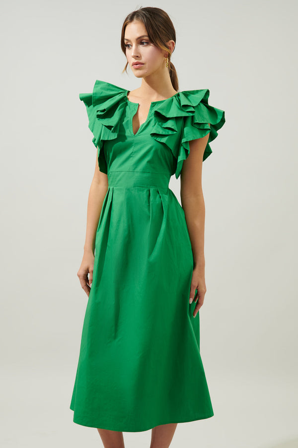 Sugarlips Santana Ruffle Sleeve Tie Back Midi Dress