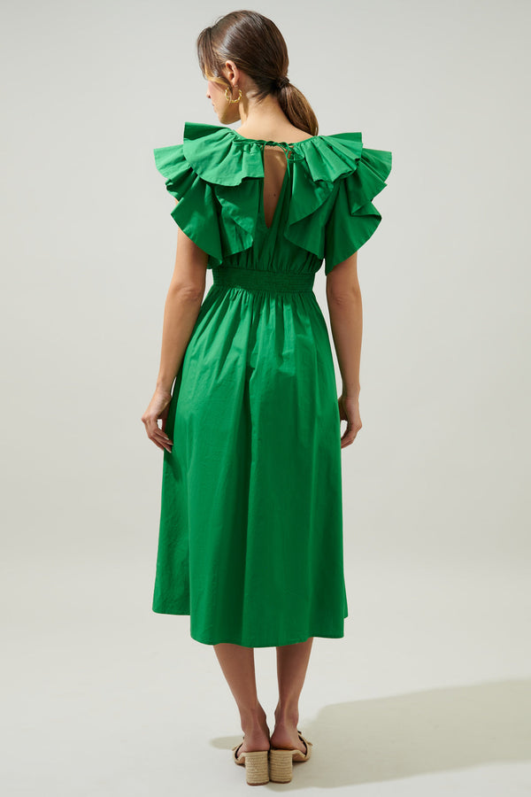 Sugarlips Santana Ruffle Sleeve Tie Back Midi Dress
