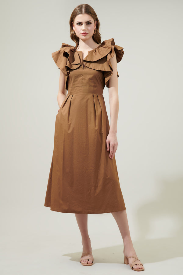 Sugarlips Santana Ruffle Sleeve Tie Back Midi Dress