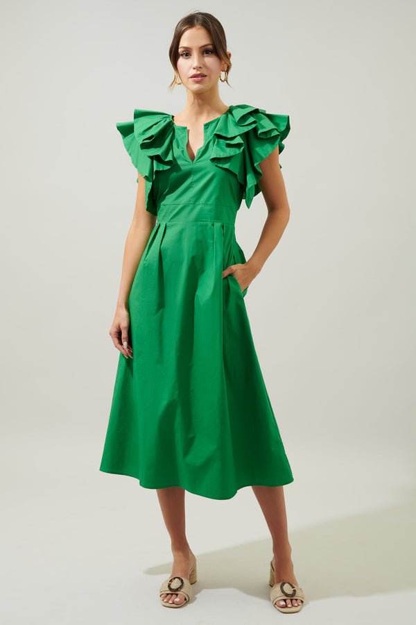 sugarlips Santana Ruffle Sleeve Tie Back Midi Dress