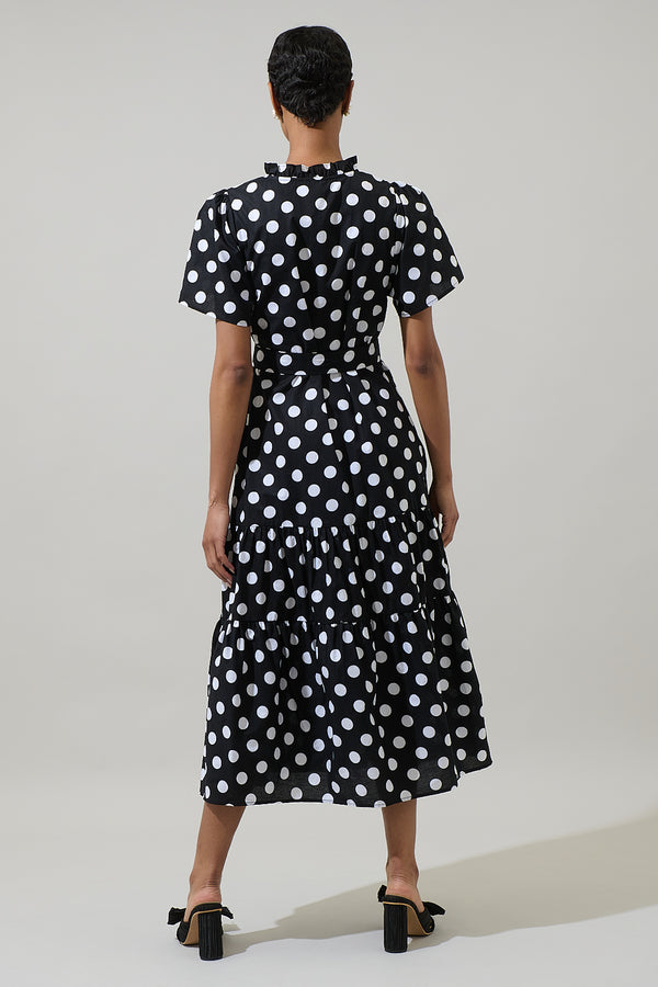 Sugarlips Saraya Dot Britt Poplin Tiered Midi Dress