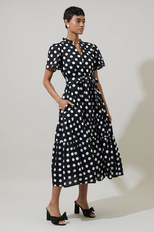 Sugarlips Saraya Dot Britt Poplin Tiered Midi Dress