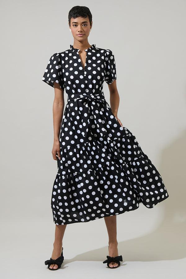 sugarlips Saraya Dot Britt Poplin Tiered Midi Dress
