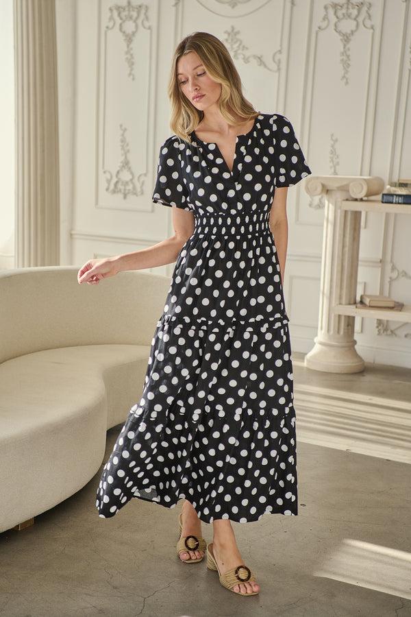 Sugarlips Saraya Dot Palmer Poplin Tiered Maxi Dress