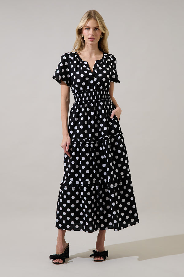 Sugarlips Saraya Dot Palmer Poplin Tiered Maxi Dress