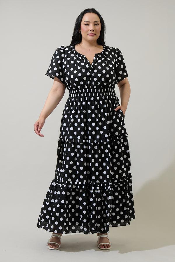 Sugarlips Saraya Dot Palmer Poplin Tiered Maxi Dress Curve