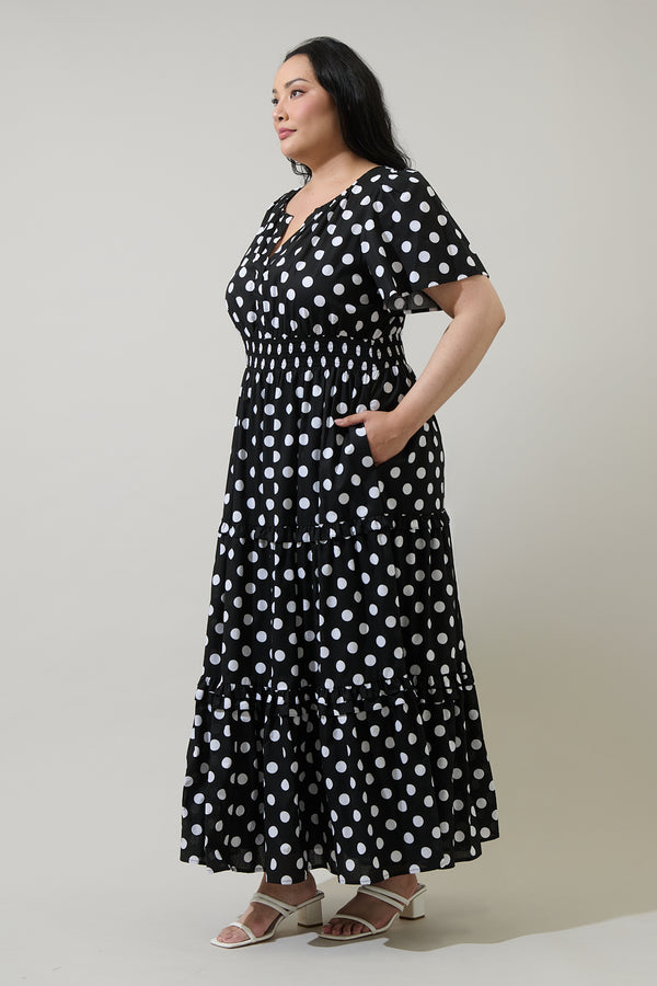 Sugarlips Saraya Dot Palmer Poplin Tiered Maxi Dress Curve