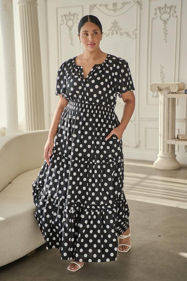 sugarlips Saraya Dot Palmer Poplin Tiered Maxi Dress Curve