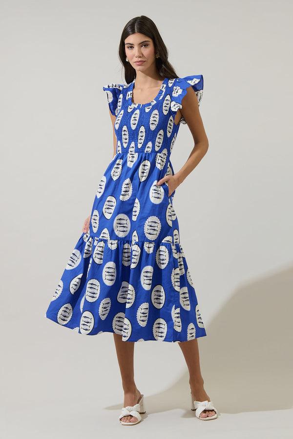 Sugarlips Sardine Sea Glare Smock Tiered Midi Dress