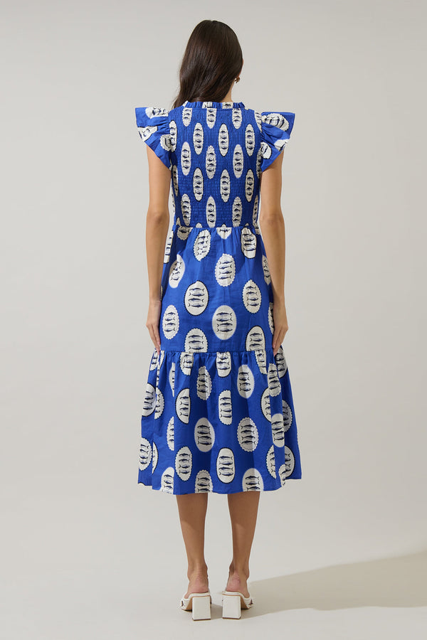 Sugarlips Sardine Sea Glare Smock Tiered Midi Dress