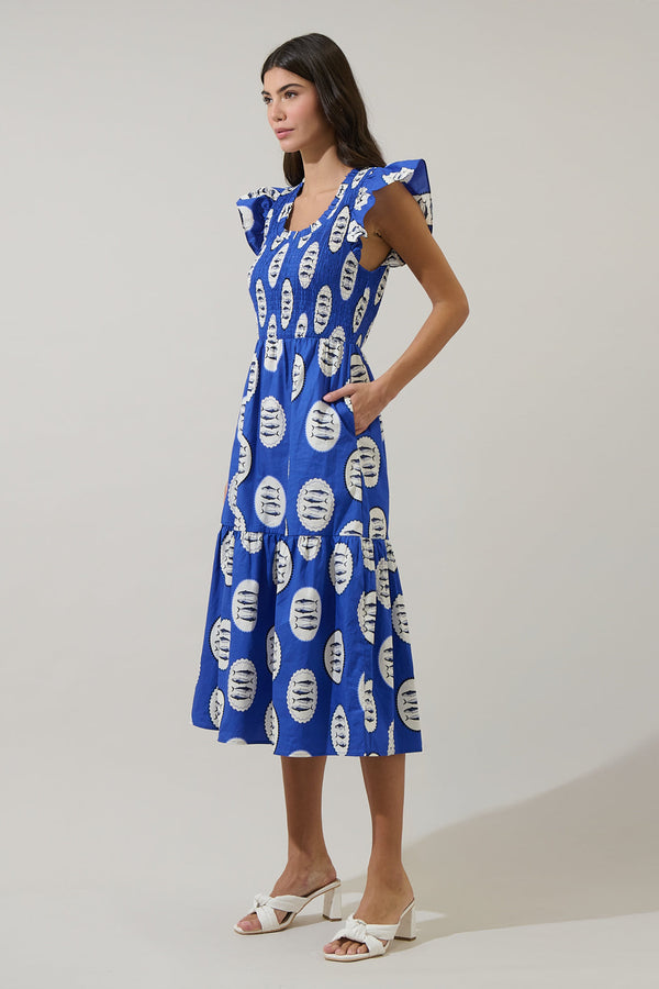 Sugarlips Sardine Sea Glare Smock Tiered Midi Dress