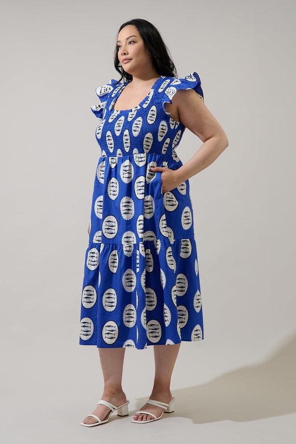 Sugarlips Sardine Sea Glare Smock Tiered Midi Dress Curve