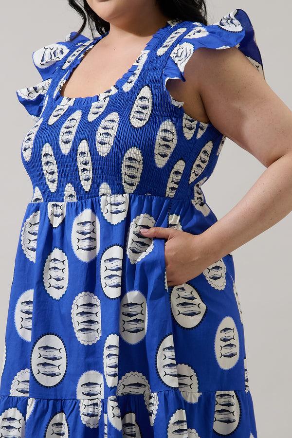 Sugarlips Sardine Sea Glare Smock Tiered Midi Dress Curve