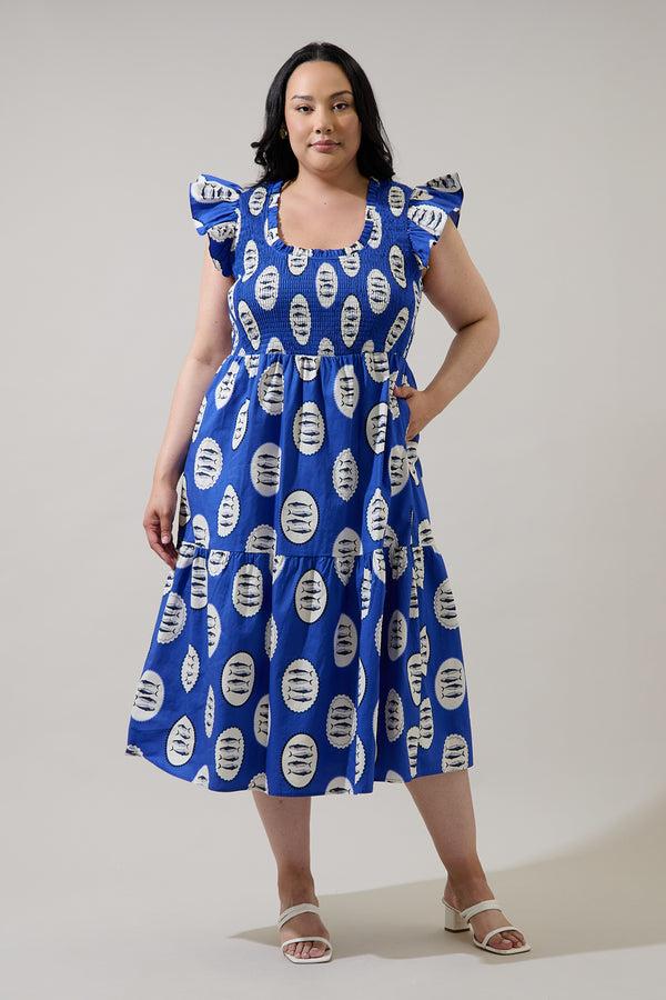 sugarlips Sardine Sea Glare Smock Tiered Midi Dress Curve