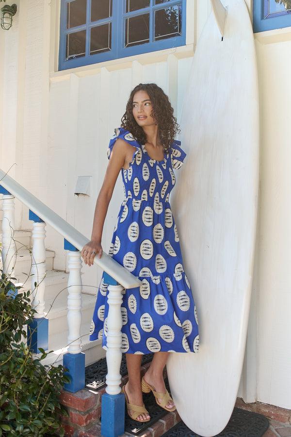 sugarlips Sardine Sea Glare Smock Tiered Midi Dress