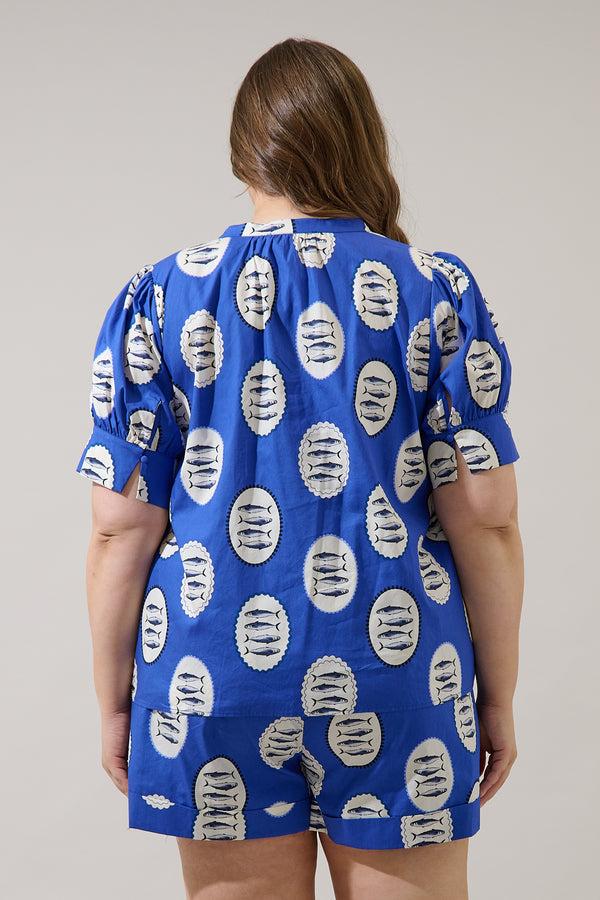 Sugarlips Sardine Sea Rosio Button Split Neck Top Curve