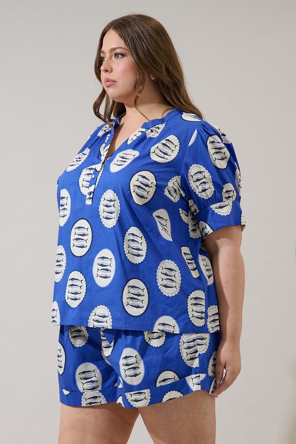 Sugarlips Sardine Sea Rosio Button Split Neck Top Curve