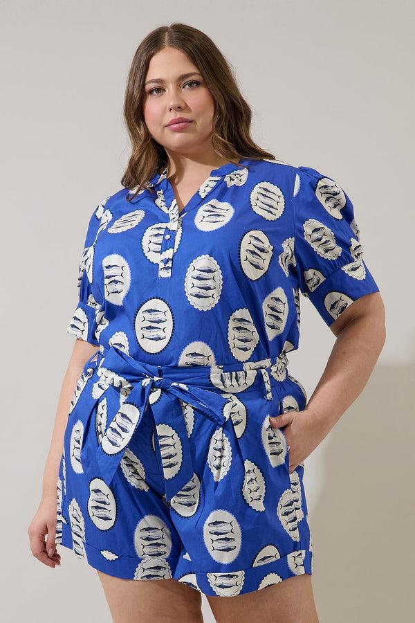 sugarlips Sardine Sea Rosio Button Split Neck Top Curve