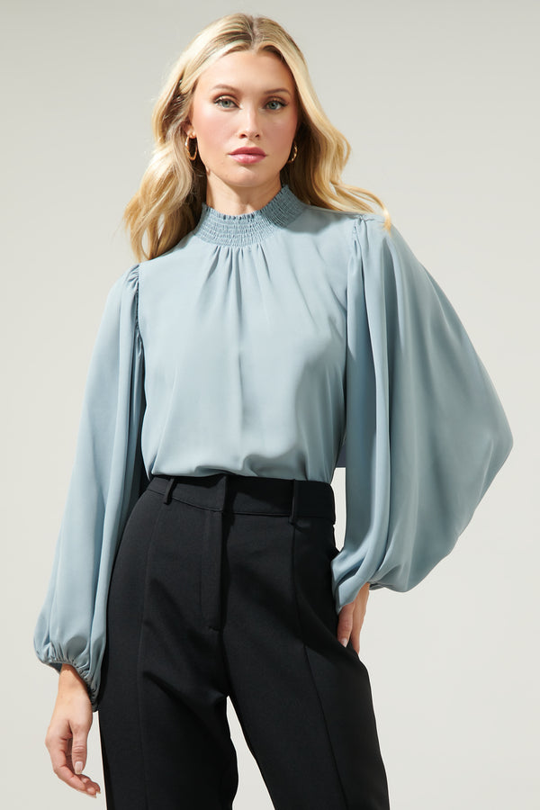 sugarlips Sea Mist Figaro Balloon Sleeve Chiffon Blouse