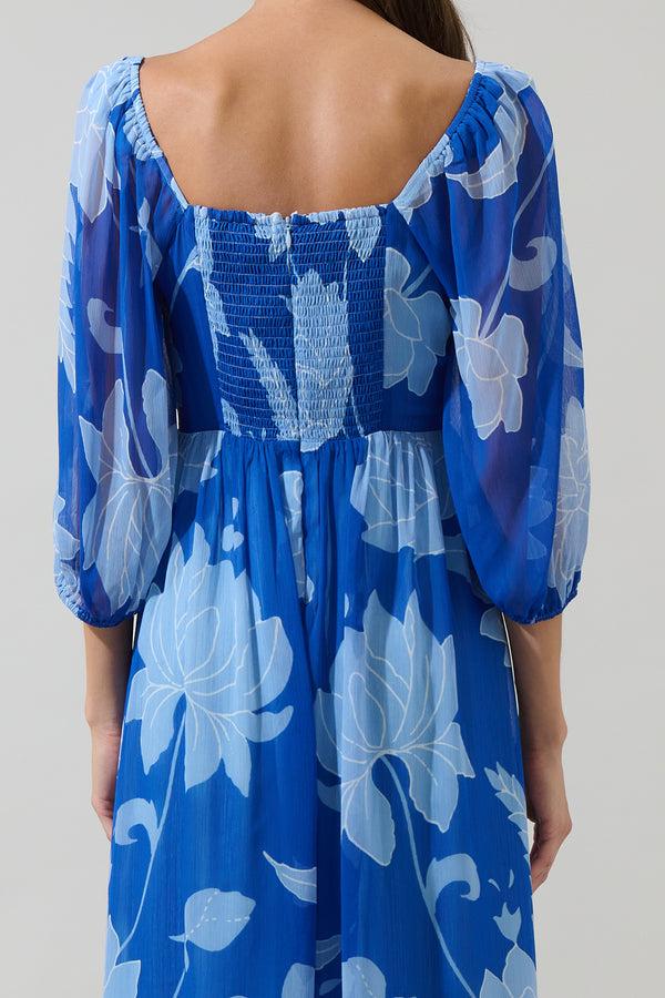 Sugarlips Seabloom Floral Amaretto Puff Sleeve Midi Dress