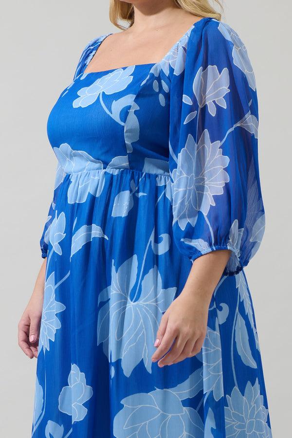 Sugarlips Seabloom Floral Amaretto Puff Sleeve Midi Dress Curve