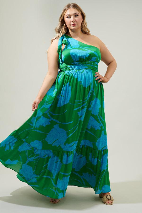 sugarlips Seamoss Floral Bayou One Shoulder Maxi Dress Curve