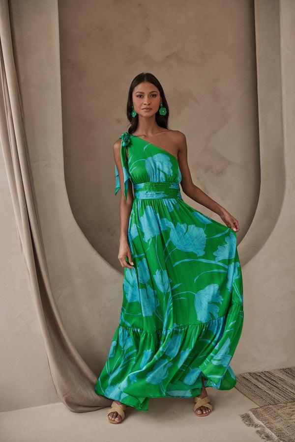 sugarlips Seamoss Floral Bayou One Shoulder Maxi Dress